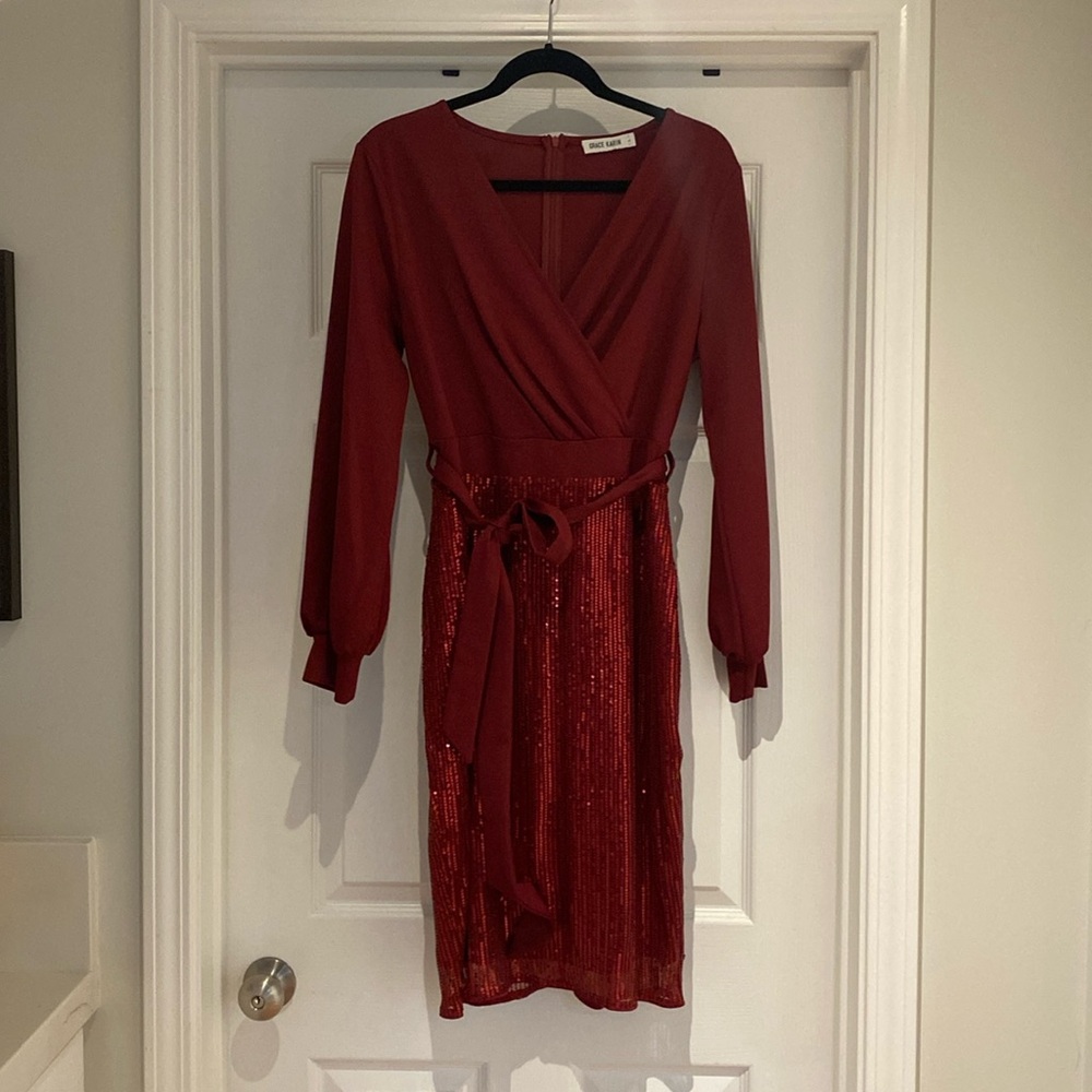 Red, long sleeve dress